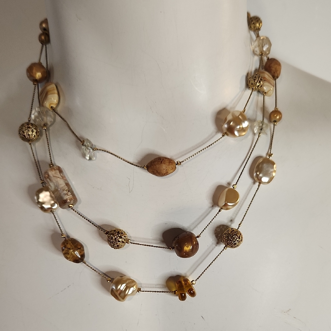 Robert Rose Gold And Brown Beaded Chocker Necklace Adjustable 18-30 20$
